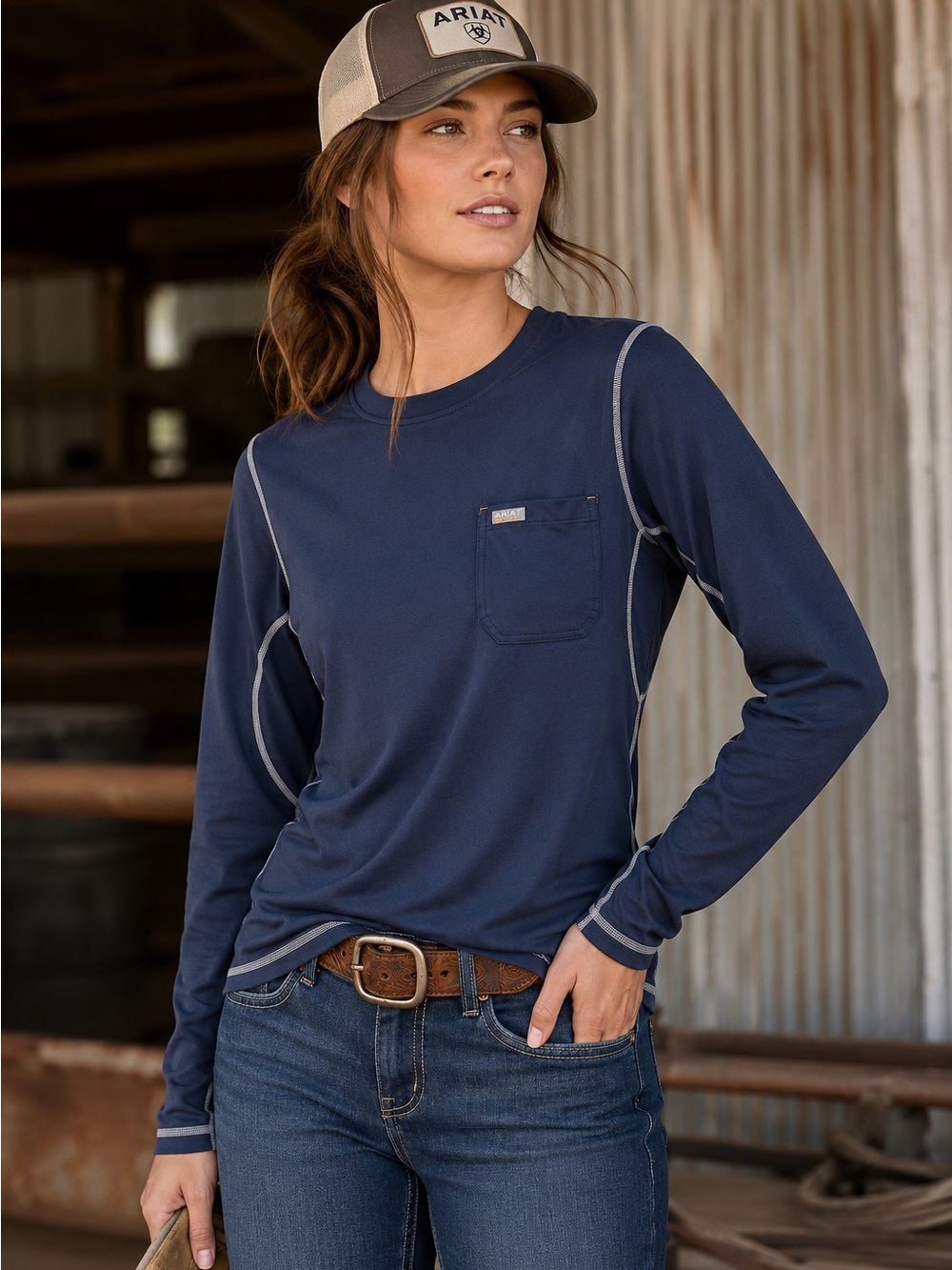Ariat Rebar Workman Long Sleeve Performance Work Shirt Blue Women’s Medium